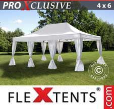Carpa plegable FleXtents Pro 4x6m Blanco, incl. 8 cortinas decorativas