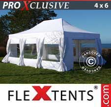 Carpa plegable FleXtents Pro 4x6m Blanco, incl. 8 lados & cortinas