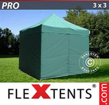 Carpa plegable FleXtents Pro 3x3m Verde, Incl. 4 lados