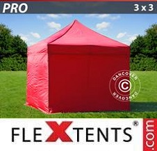 Carpa plegable FleXtents Pro 3x3m Rojo, Incl. 4 lados