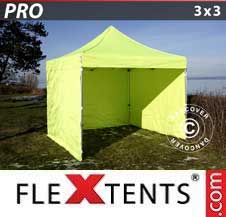 Carpa plegable FleXtents Pro 3x3m Amarillo Flúor/verde, Incl. 4 lados
