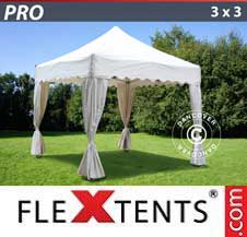 Carpa plegable FleXtents Pro 3x3m Blanco, incl. 4 cortinas decorativas