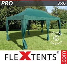 Carpa plegable FleXtents Pro 3x6m Verde, incluye 6 cortinas decorativas