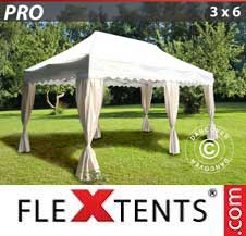 Carpa plegable FleXtents Pro 3x6m Blanco, incl. 6 cortinas decorativas