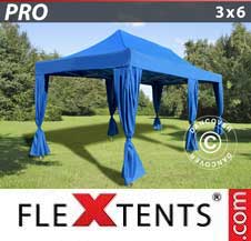 Carpa plegable FleXtents Pro 3x6m Azul, incluye 6 cortinas decorativas